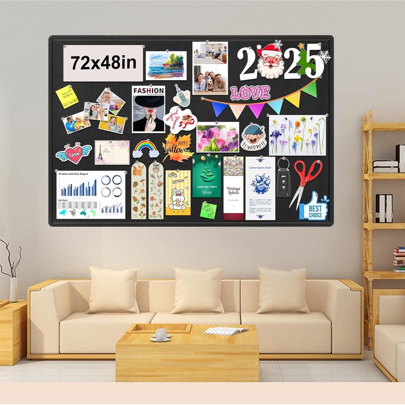 Bcabo Large Bulletin Board, Foldable 72x48 Inches Cork Board Alternative, Large Felt Board Decorative Pin Board for Wall, Foldable Photo Board Self-Adhesive Vision Board with 36 Pushpins Black - Image 2